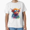 Cool Scottish Highland Cow in Shirt and Shades Colorful Watercolor by MaedK