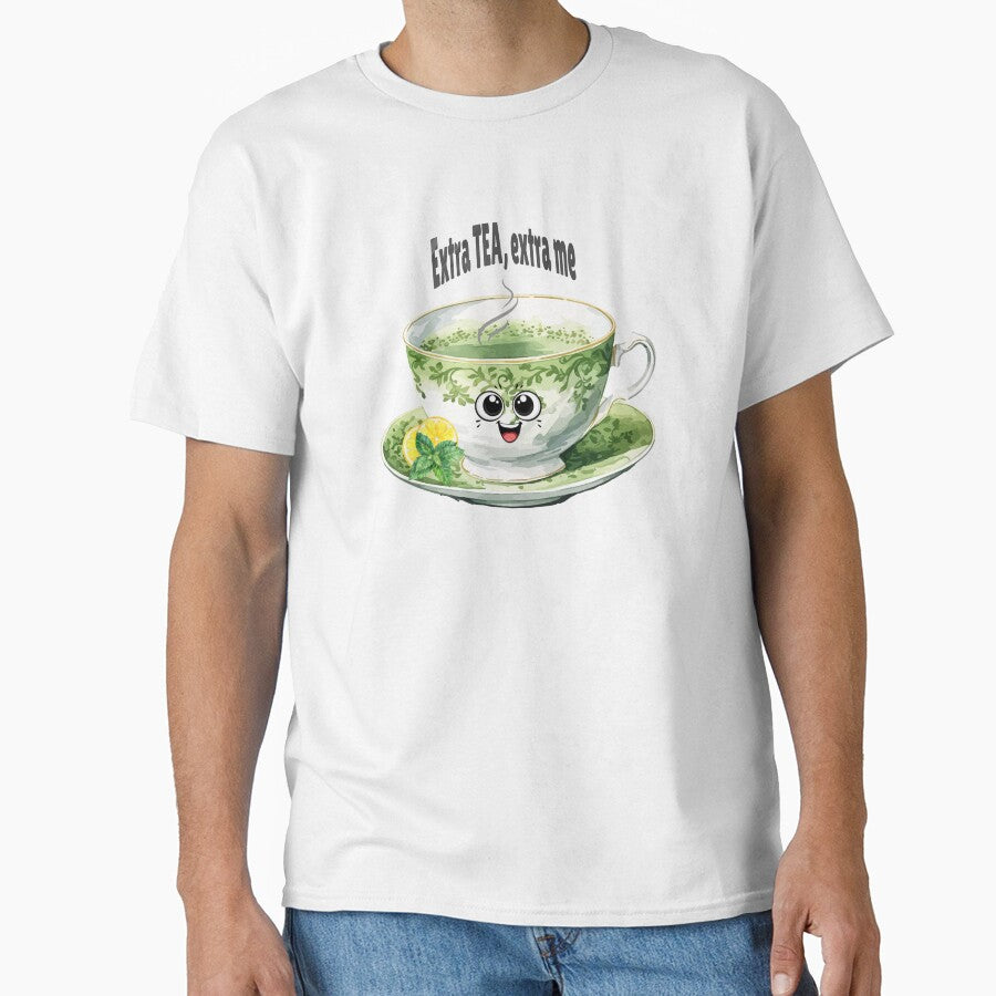 Extra Tea, Extra Me Sticker – Funny Tea Lover Quote, Green Tea Aesthetic Floral Teacup Design by Pandey14