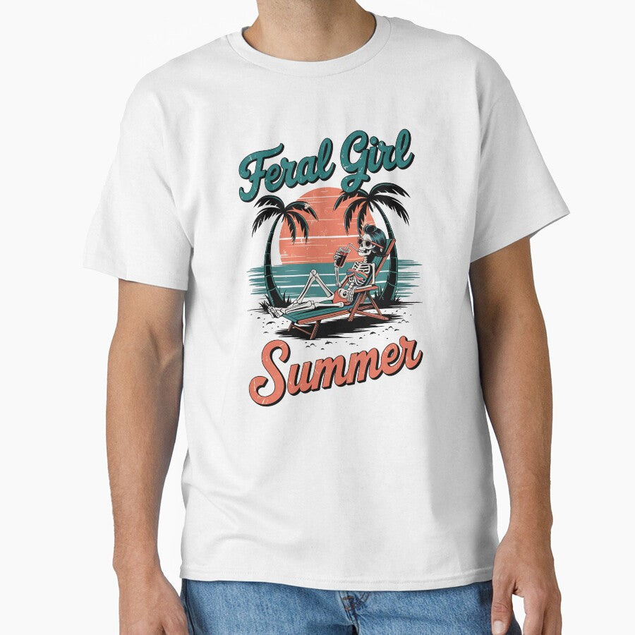 Feral Girl Summer Skeleton Retro Beach Goth Design by NightSpell