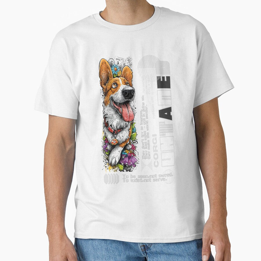 Corgi Graphic Streetwear T Shirt Funny Gift Cool Cartoon Art Tee for Dog Lovers, Pet Fans & Animal Art Fans by aniMo Japan