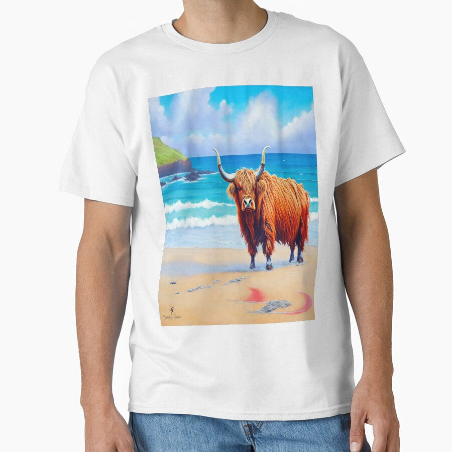 Funny Painting Of Highland Cattle in Hawaii Beach by Tamas Das