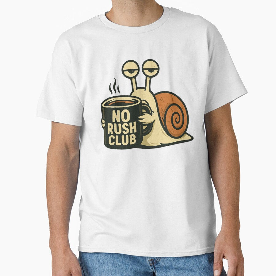 No Rush Club Snail T-Shirt | Slow Life Aesthetic Tee | Introvert Calm Lifestyle Coffee Shirt by Negisandeep studio