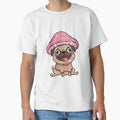 Pink Mushroom Hat Pug in Patterned Sweater by Emegan Print Art