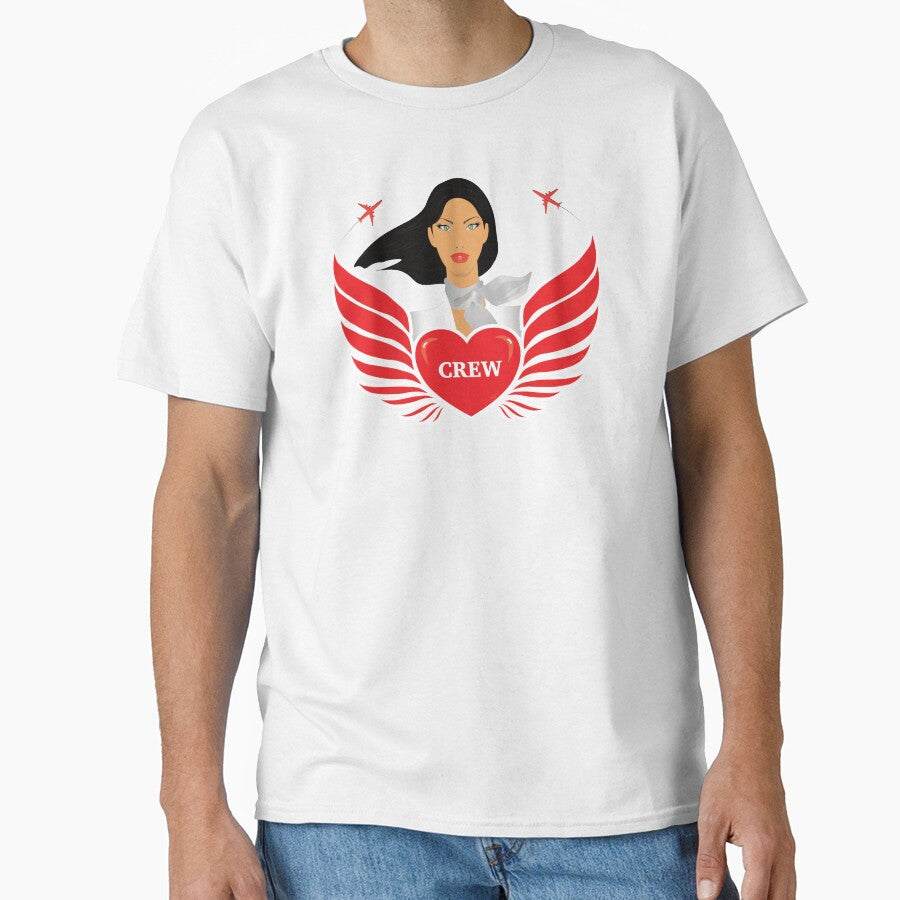Cabin Crew / Air Hostess - 'Crew' Heart with Wings - V1W (White) by DesignsByLawerg