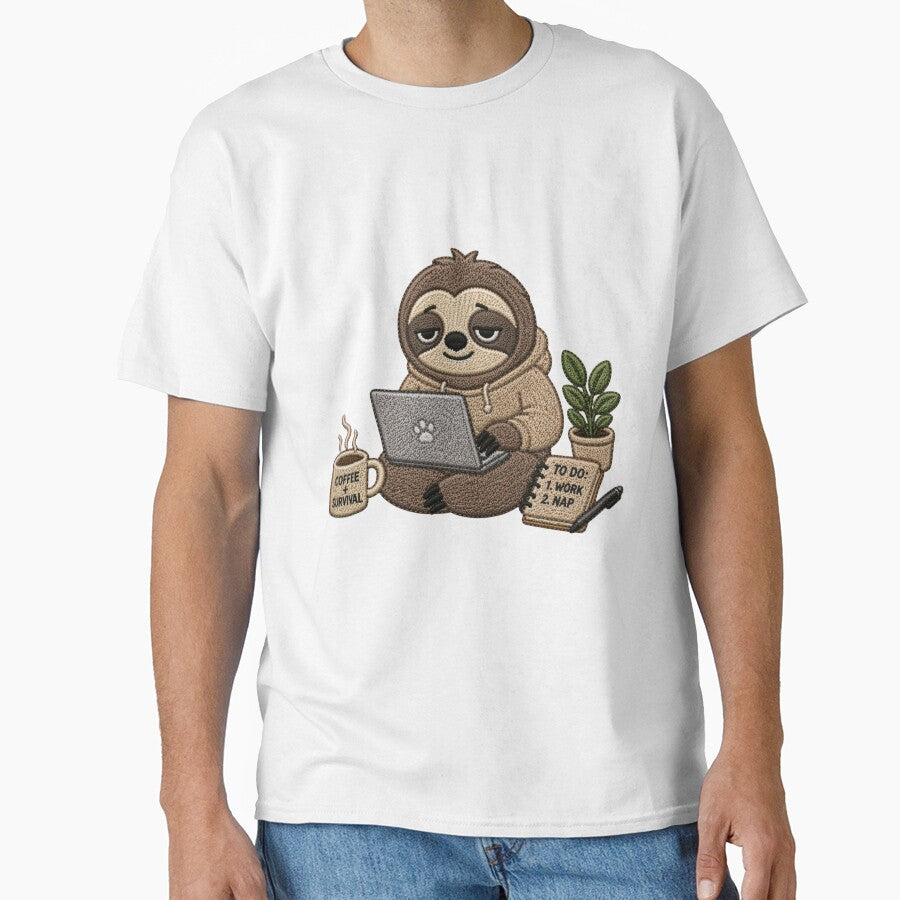 Cute Work From Home Sloth Embroidery Design – Tired Laptop Mood, Cozy Relatable Aesthetic by ColorSplash123