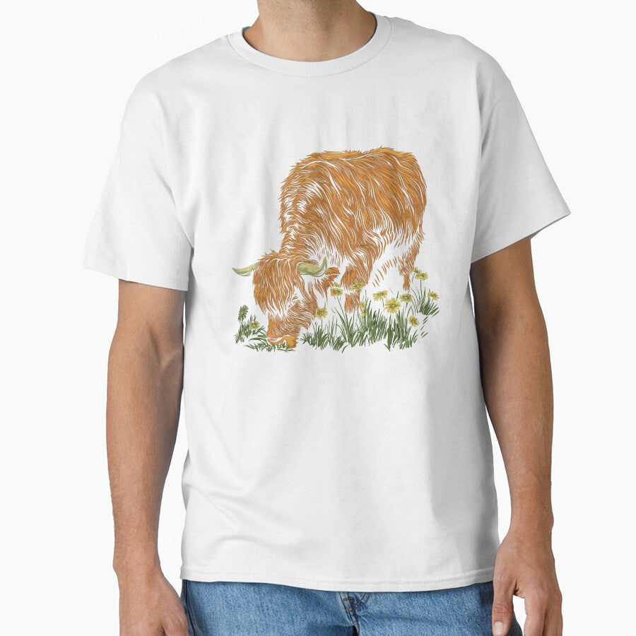 Scottish or irish fluffy  highland cattle cow animal grazing grass illustration by NBSStore