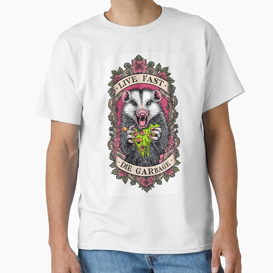 Live Fast Die Garbage Funny Screaming Possum Tattoo by MerchVersum