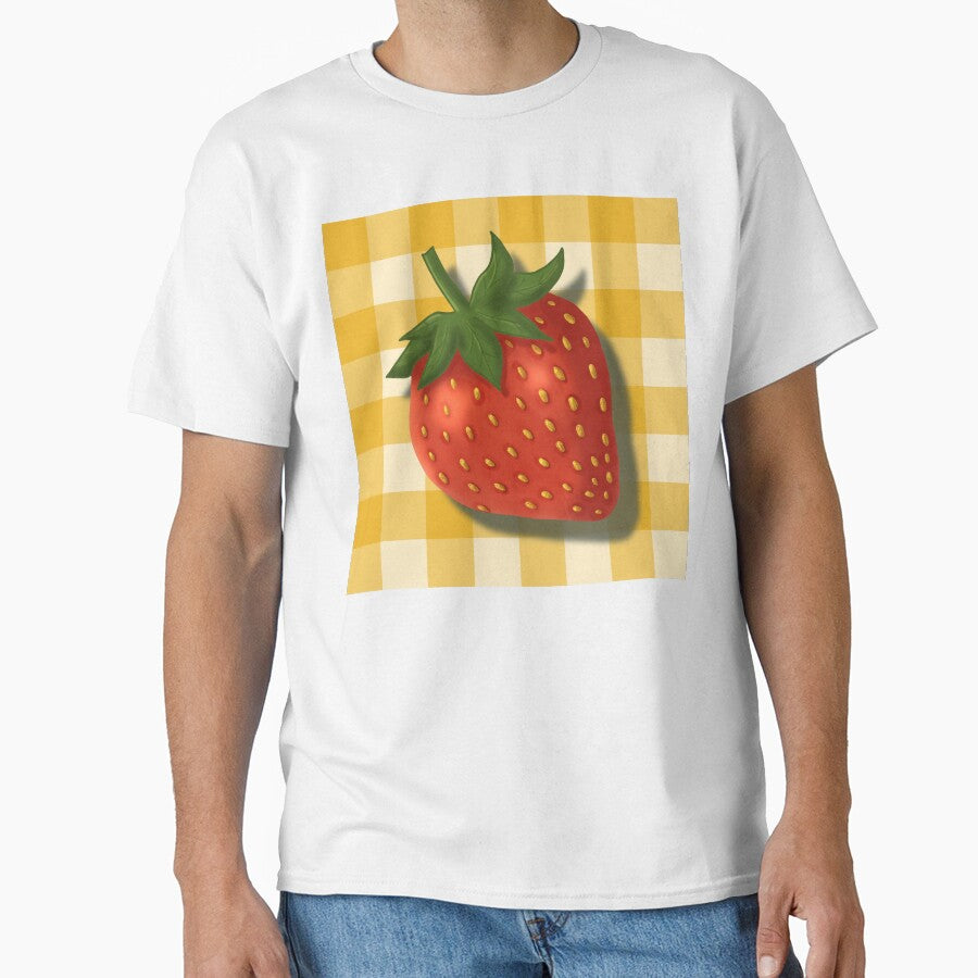 Strawberry on butter yellow gingham - French country floral by OhNoNotAgain42