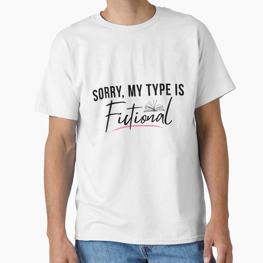 Sorry, My Type Is Fictional | Book Lover Quote with Open Book Illustration by Petal & Flame