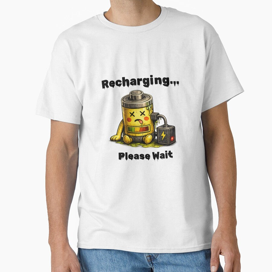 Recharging Please Wait Shirt – Social Battery Low Funny Introvert Aesthetic Tee by DesignTeamHub