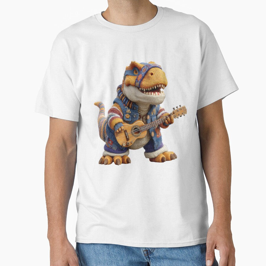 Cozy Musical Dinosaur with Guitar in Knitted Outfit by Jonaree Art Design