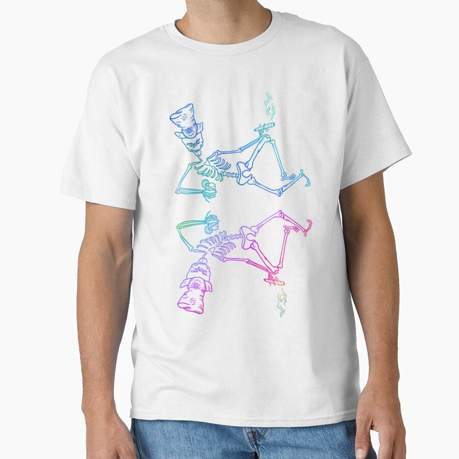 Trippy Smoking Skeletons | Psychedelic Rainbow Skull Art by BoneandBloomCo