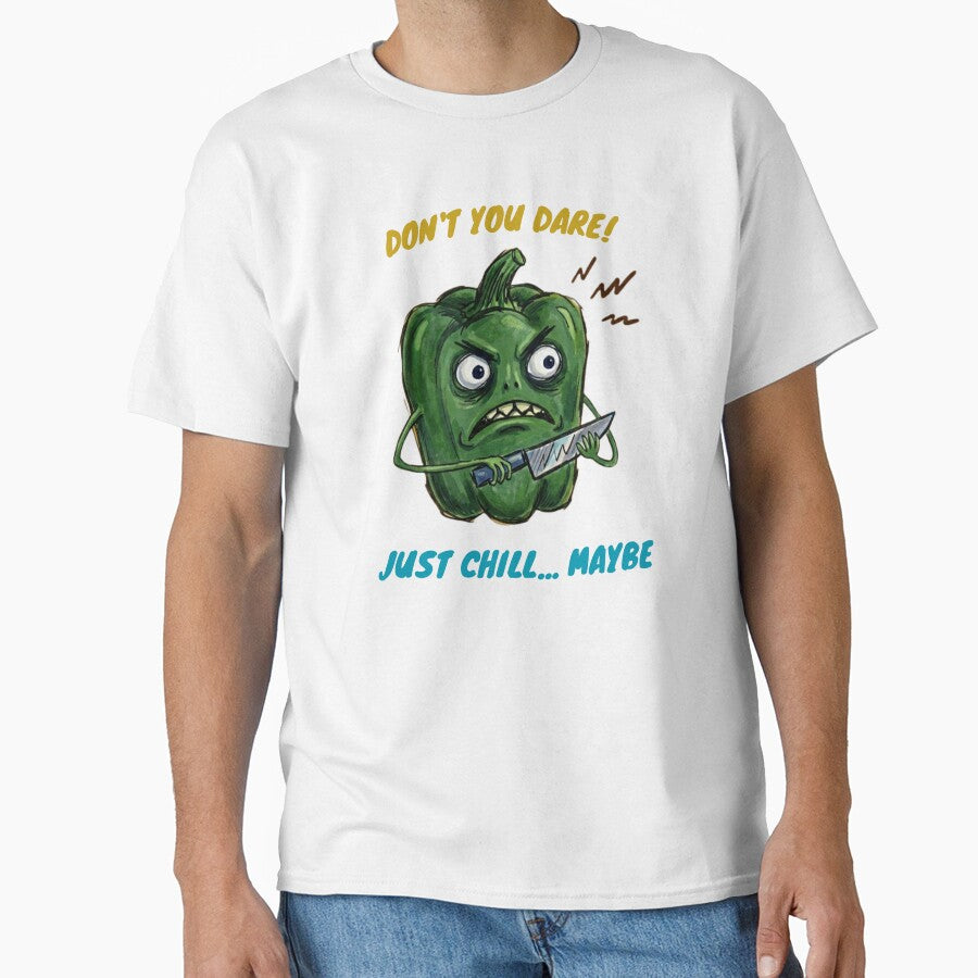 Angry Green Bell Pepper With Knife Funny Cartoon by PM