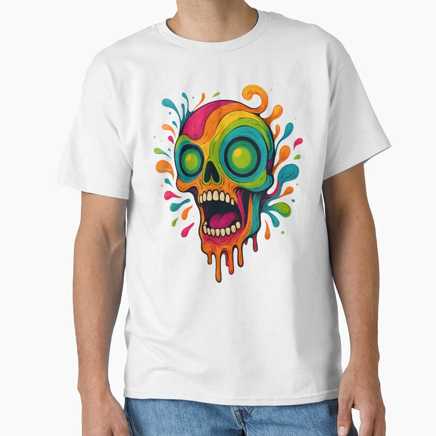 Psychedelic Meltdown Skull – Trippy Neon Art by Vivid Void Apparel