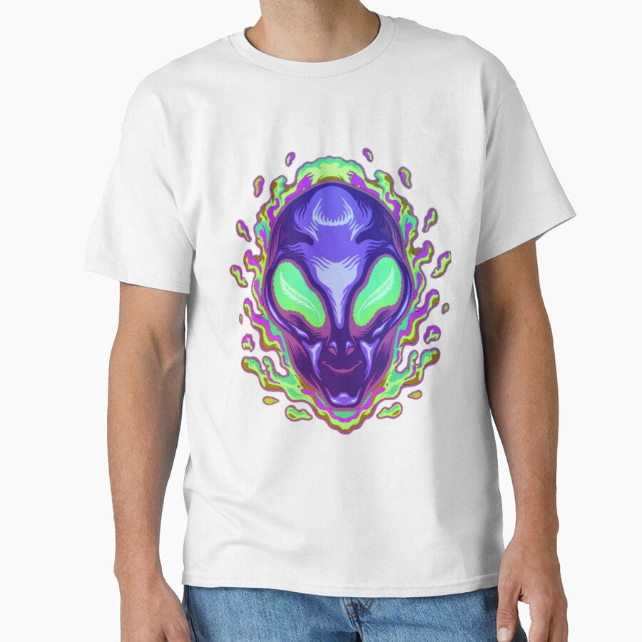 Psychedelic Alien Head | Trippy Neon UFO Art by BoneandBloomCo