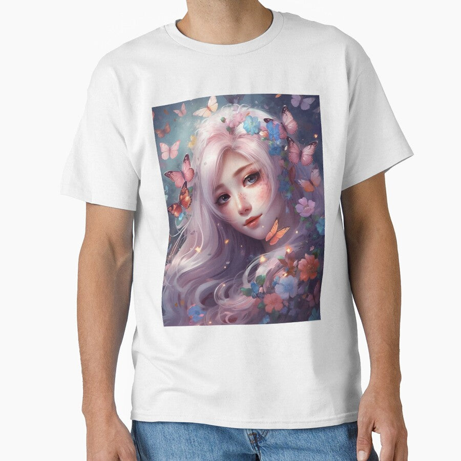 Dreamy Girl Portrait with Long White Hair and Colourful Butterflies #4 by harajukuai