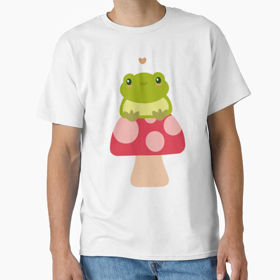 Cute Kawaii Frog Sitting On A Mushroom by GatheringPlace