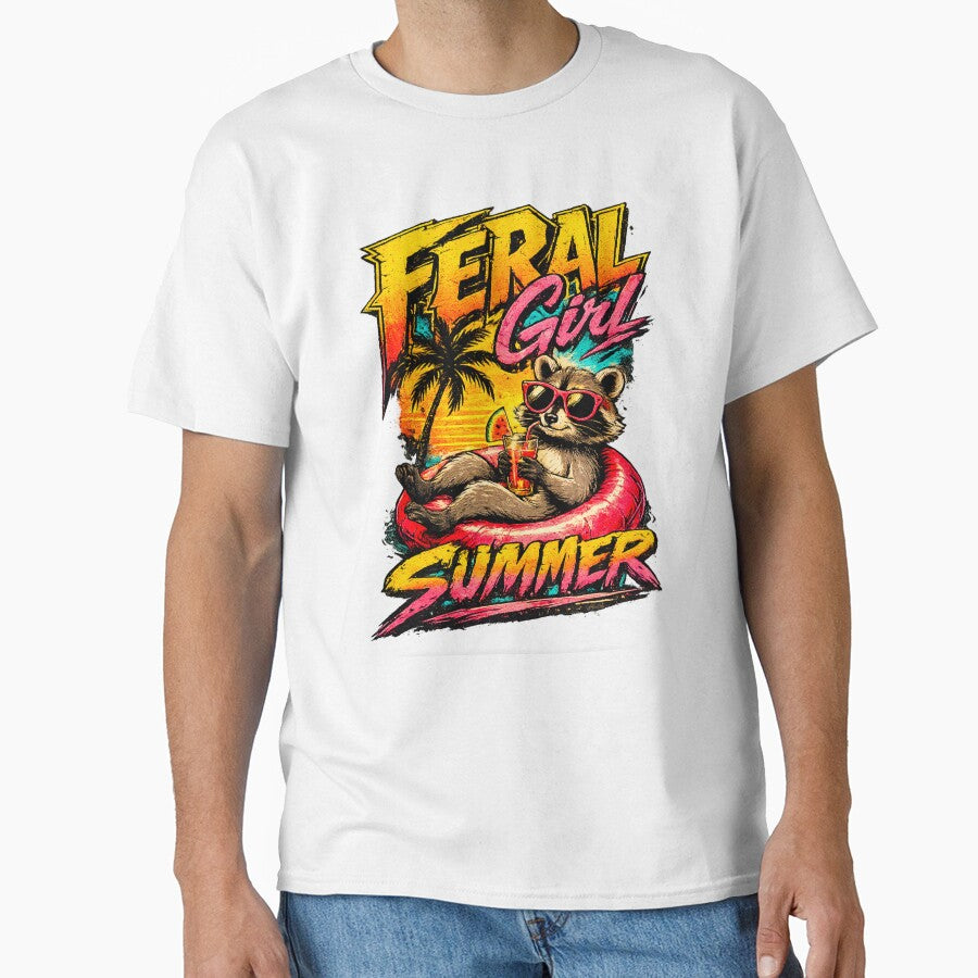 Feral Girl Summer Raccoon Shirt Funny Trash Panda Summer Vacation Tee by LVSMe