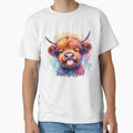 Cute Scottish Baby Highland Cow Calf Pulling Funny Faces Colorful Watercolor by MaedK