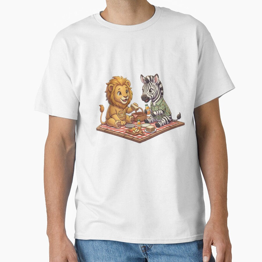 Cute Lion and Zebra Picnic Friends - Kawaii Wildlife Illustration by WalterAdd