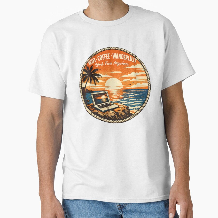 WiFi Coffee Wanderlust Digital Nomad Work From Anywhere Remote Work Life T-Shirt Sticker by irfanshikh