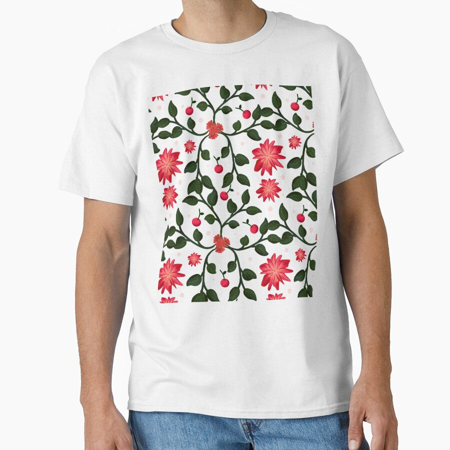 Cherry Blossom Floral Vine Pattern with Cherries by HopeAndHustle