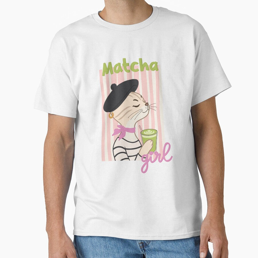 Matcha Girl Fashion Cat | Cute French Cat Drinking Matcha | Coquette Aesthetic by Kutiefy-shop