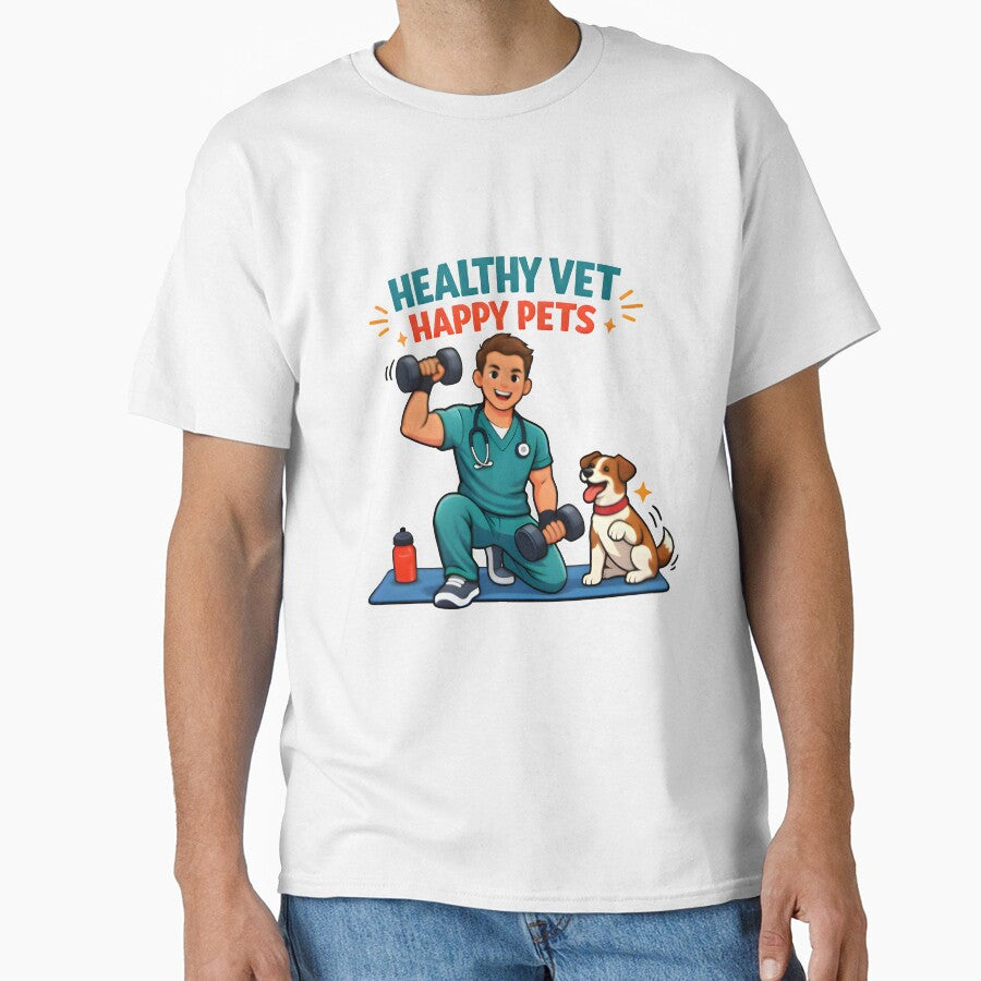 Healthy Vet Happy Pets Workout Shirt | Veterinary Fitness Lifestyle Collection Design by Bettybee00
