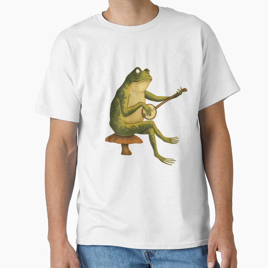 Banjo Frog Playing on a Mushroom – Whimsical Forest Amphibian Art by haitrieuic96