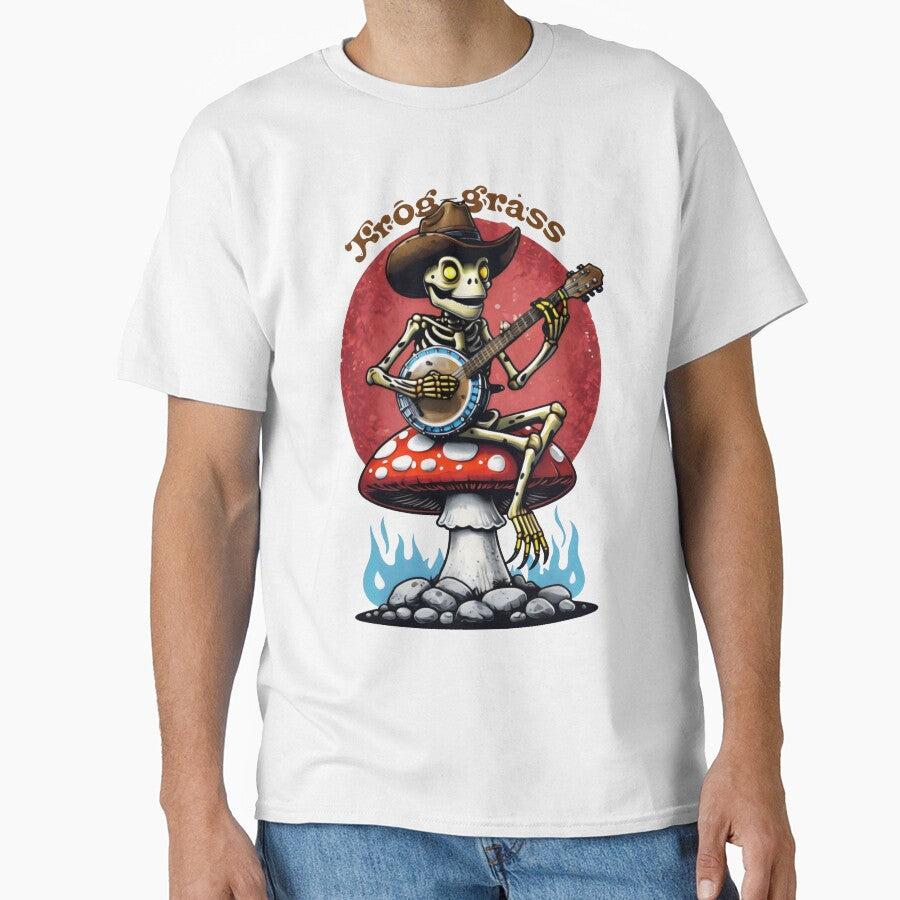 Skeleton Frog in Cowboy Hat Playing Banjo on Mushroom by SplashTastic