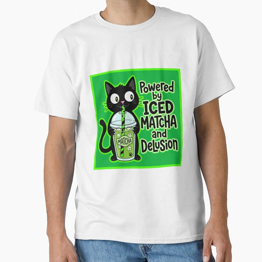 Powered by Iced Matcha and Delusion Funny Cat Sticker by Cat Meme Fund