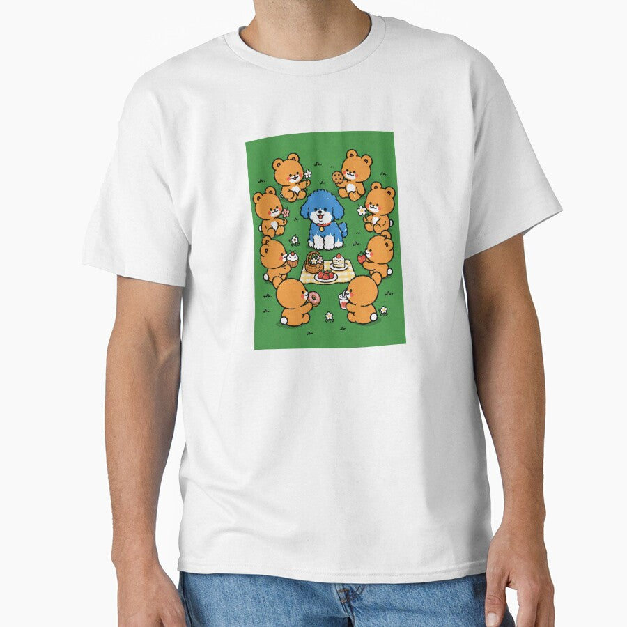 Blue Poodle Picnic with Teddy Bears by Flying Doggo