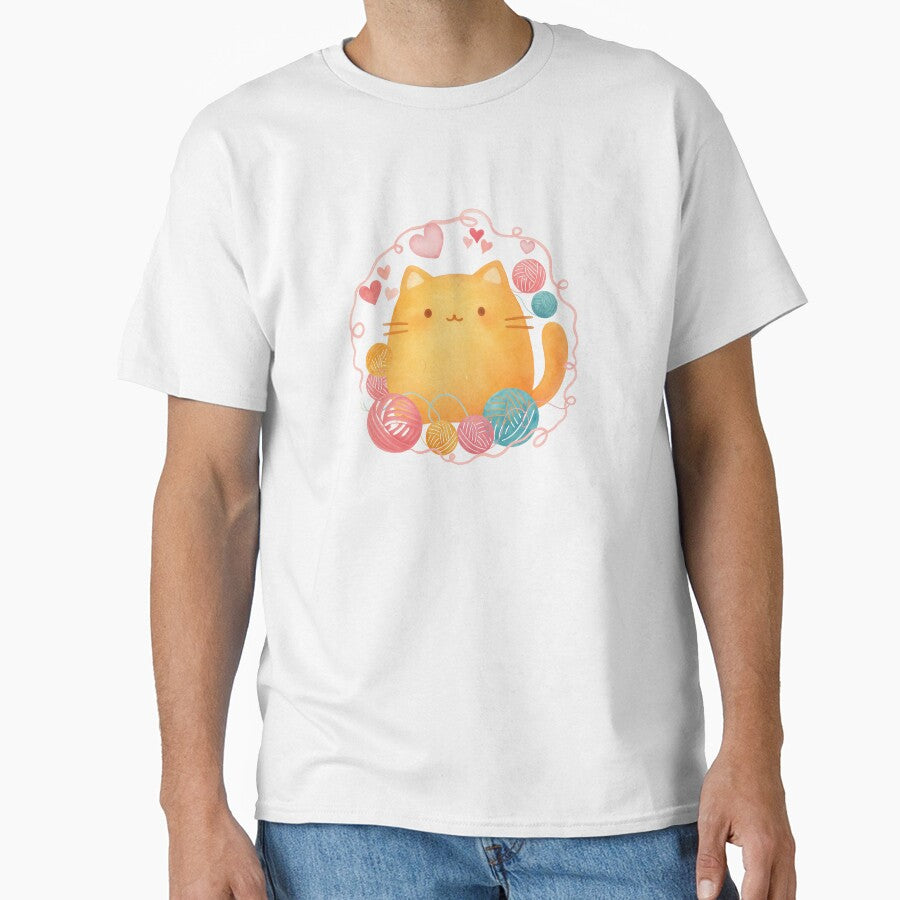 Cute Watercolor Cat with Yarn Balls by SunandShade