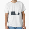 Minimalist Laptop and Coffee Cup Design – Work from Home Aesthetic Artwork for Productivity, Freelancers, and Coffee Lovers by ArtByYunus
