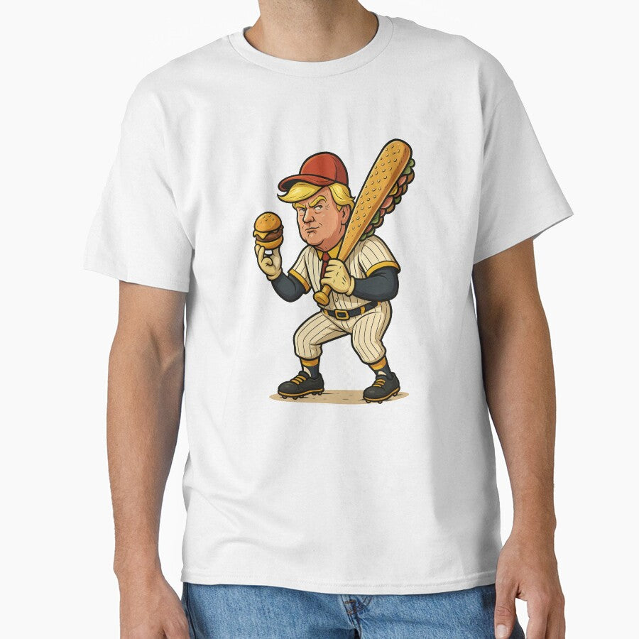 Donard The Sandwich Guy Baseball Player with Giant Sub and Burger - Funny Retro Food Sports Cartoon Character Art Print by zevorgue