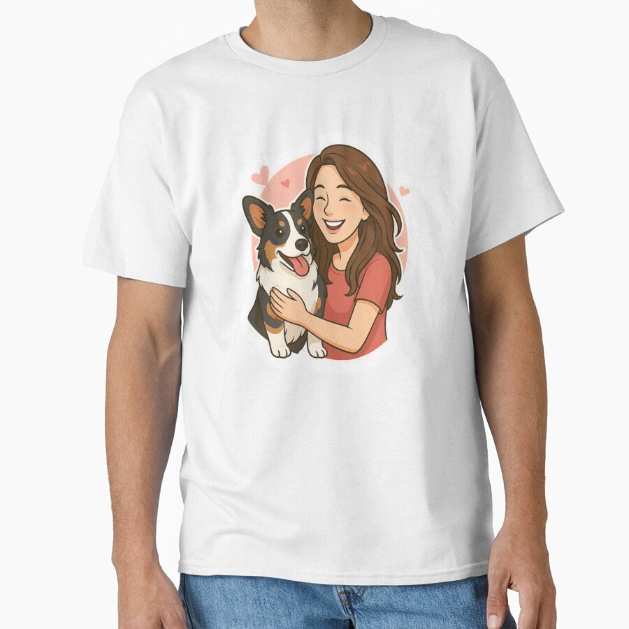 Tail-Wagging Bond: Woman & Cardigan Welsh Corgi Cartoon by GoodyPaws