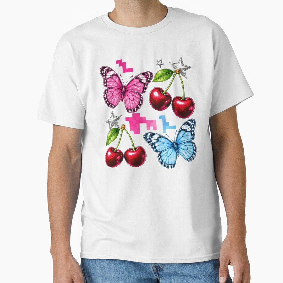 Y2K Cybercore Aesthetic Glitter Butterfly And Cherry Retro Graphic by AnnDesignStudio