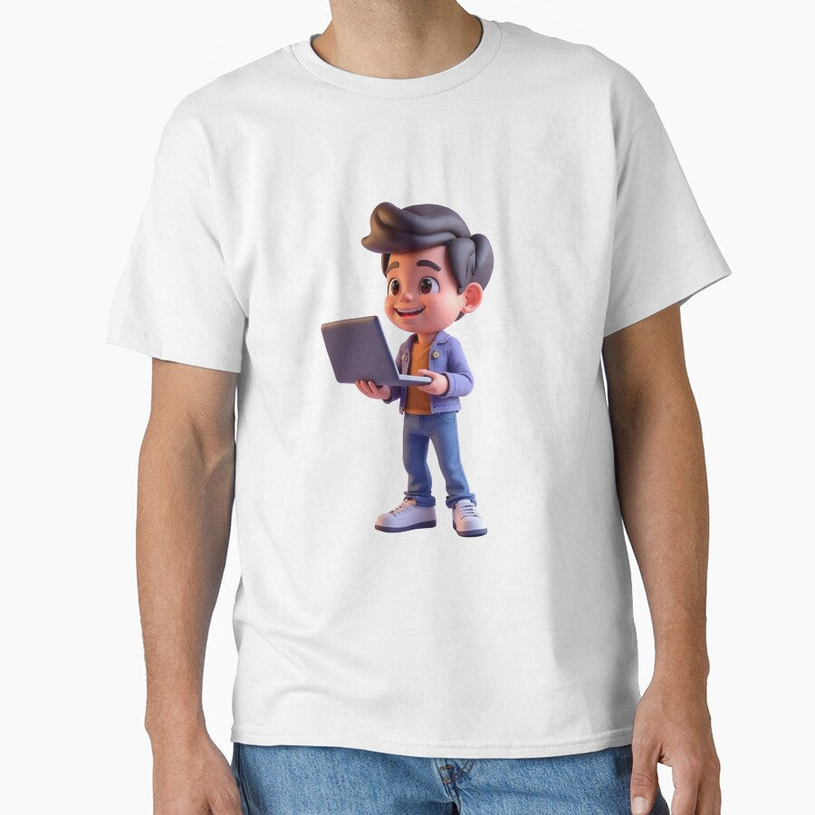 Smiling Character Holding an Open Laptop – Modern Work from Home Illustration by PrintCreations9