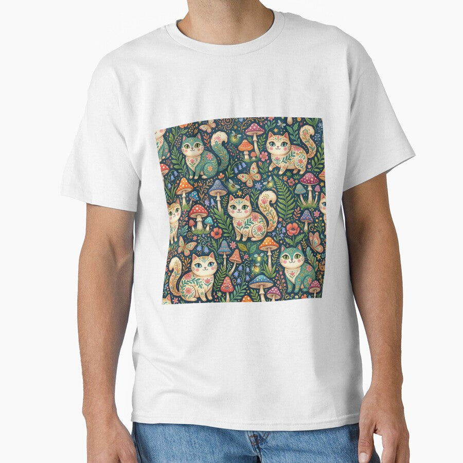 Magical Cats in Mushroom Forest Pattern by Iampoji