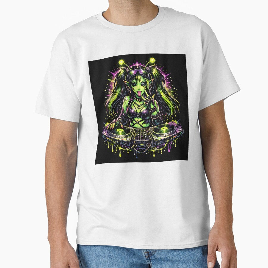 Neon Alien DJ Rave Girl – Acid Cyberpunk Club by brokenalchemy