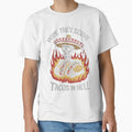Skeleton Holding Tacos in Flames - Funny Hell-Themed Design by love3617