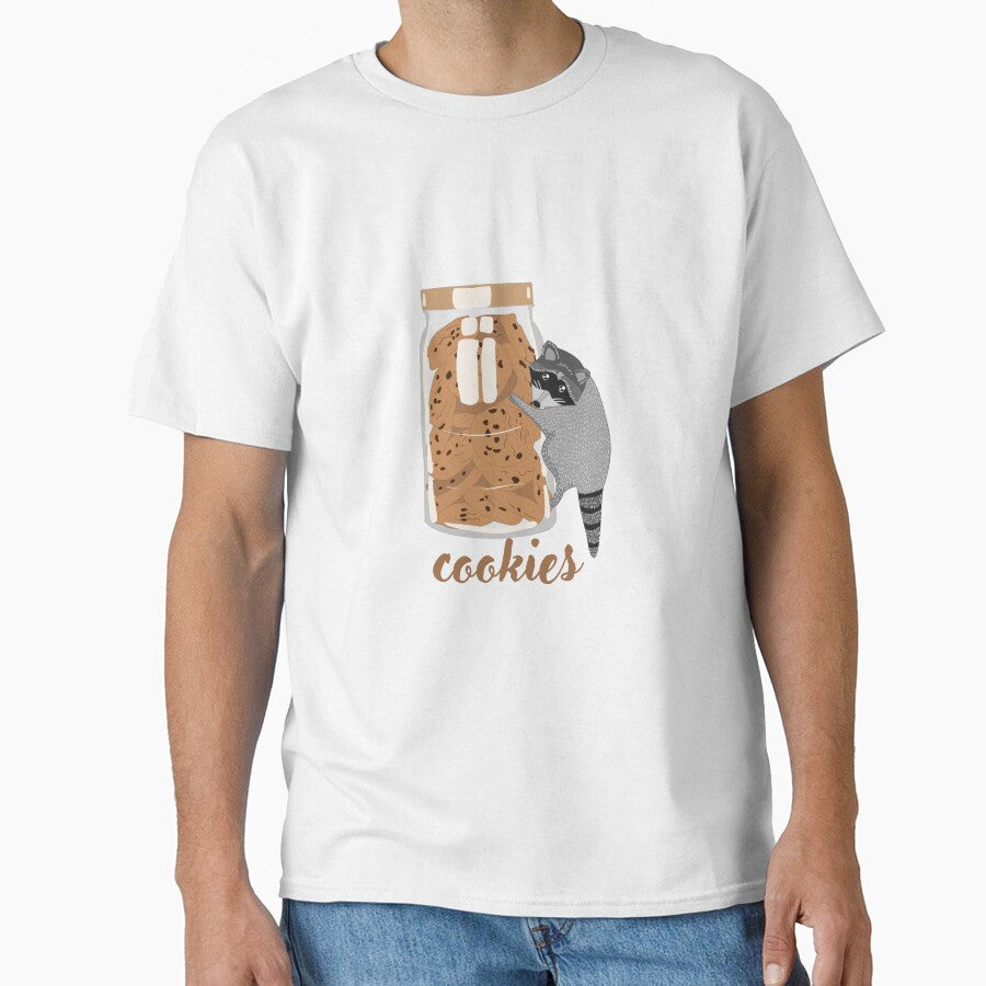cute t-shirt with a raccoon and a can of chocolate chip cookies by DsSquere