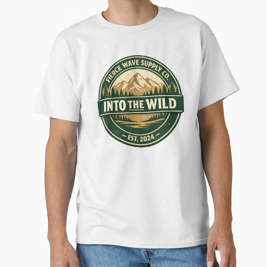 Into the Wild Vintage Camping Badge – Mountain Adventure Sticker, Outdoor Shirt, Nature Lover Gift by Fierce Wave Supply Co.