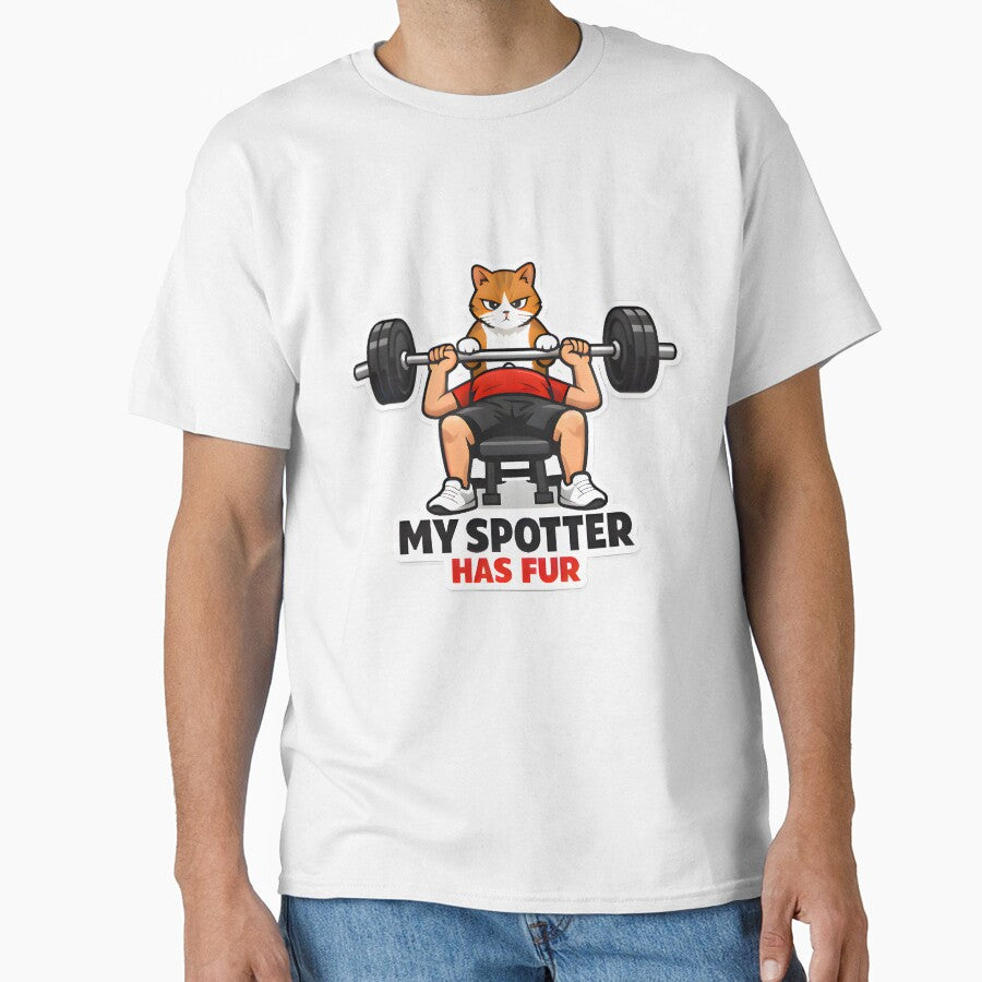 My Spotter Has Fur Funny Cat Gym Shirt | Veterinary Fitness Humor Design by Bettybee00