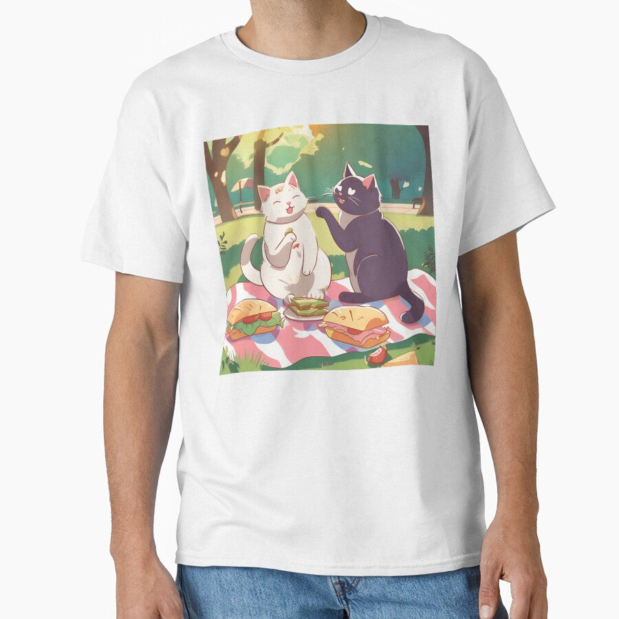 Cute cats picnic in the park - wholesome cartoon cat art by mimomihom
