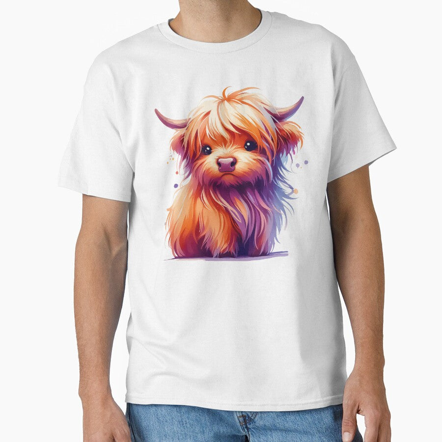 Cute Watercolor Scottish Hairy Highland Cow by TomFrontierArt