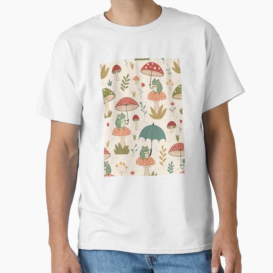 Whimsical Frogs on Mushrooms – Cute Forest Pattern with Mushroom Umbrellas by ThatBBStore