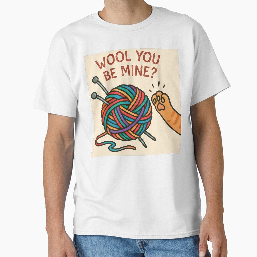 Wool You Be Mine Funny Knitting Crochet Pun Valentines Day Sticker Shirt by GiftsForge