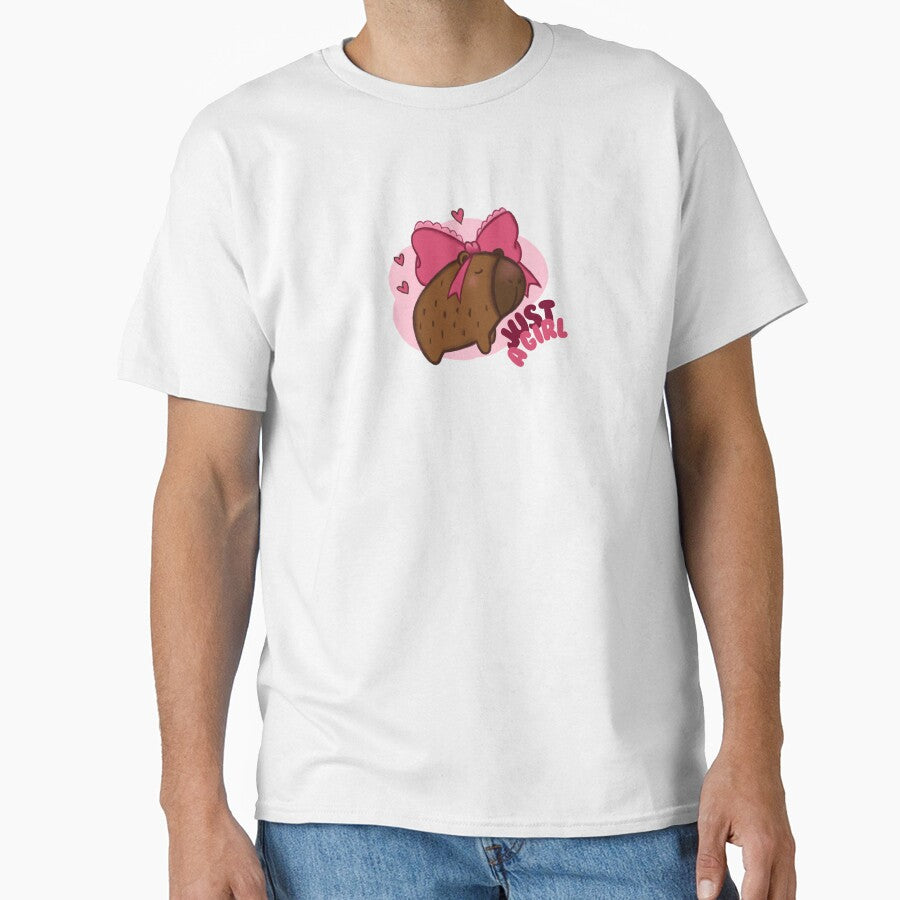 Just A Girl Coquette Capybara with Pink Bow - Cute Aesthetic by Tattyarts
