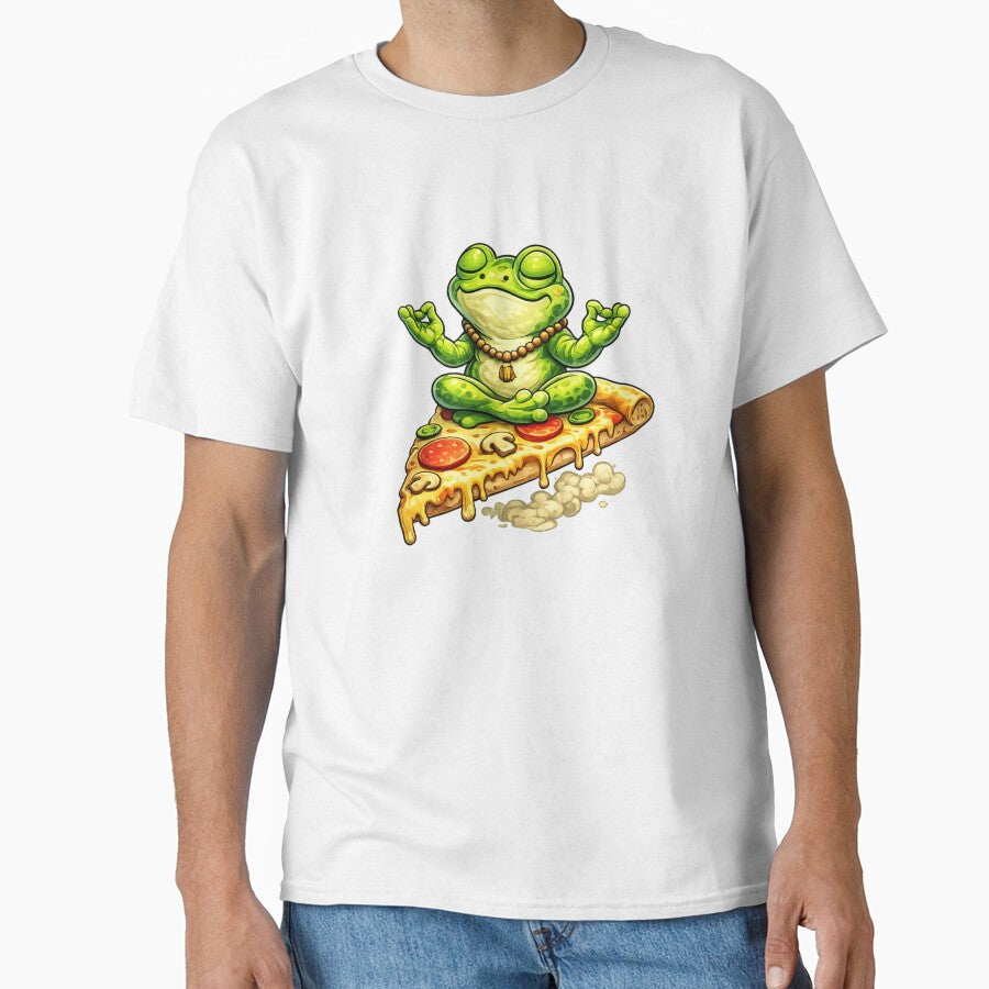 Frog meditating on a slice of pizza by FroggyOnly